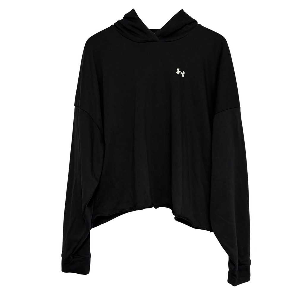 Under Armour Rival Crop Sweatshirt Womens XL Black French Terry Hoodie Boxy
